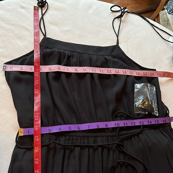 LOFT Black Maxi Dress Sz Large Adjustable Tie Strap Elastic Waist Tassel Straps - Picture 14 of 15